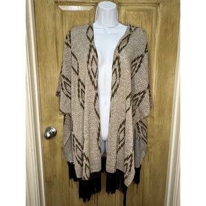Rock 47 Women's Fringed Western Aztec Print Open Front Kimono Cardigan Size S